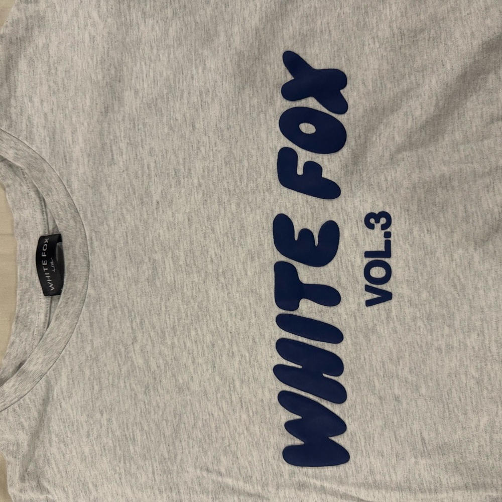 White Fox Boutique Gray Tee with Blue Logo